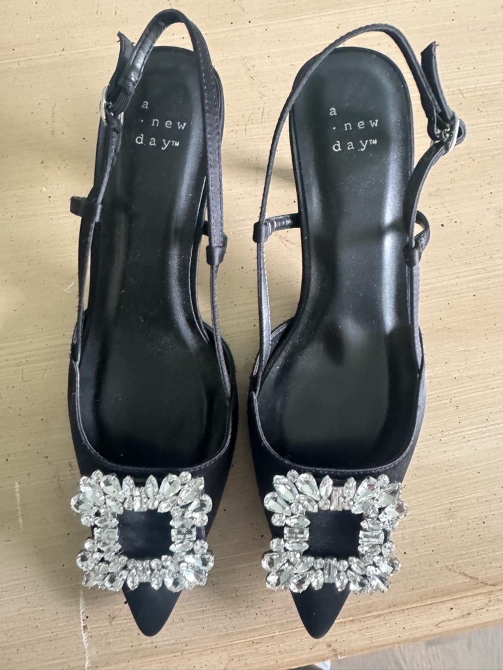 a new day Black Embellished Slingback Pointed Toe Mules